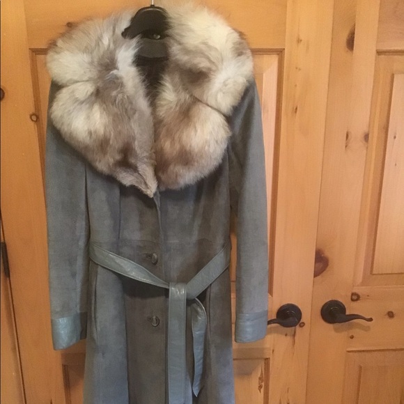 Jackets & Blazers - Grey Jeno De Paris Suede Leather Fur Collar Coat